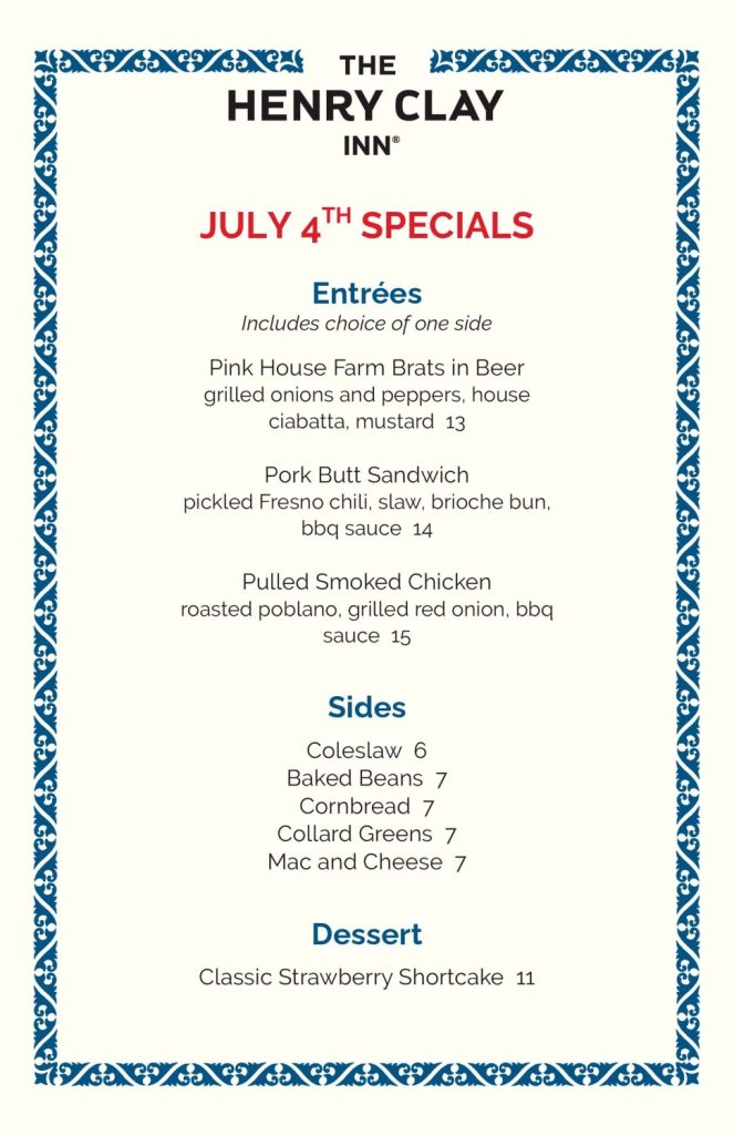 July 4th 2025 Dinner Specials Ashland Va
