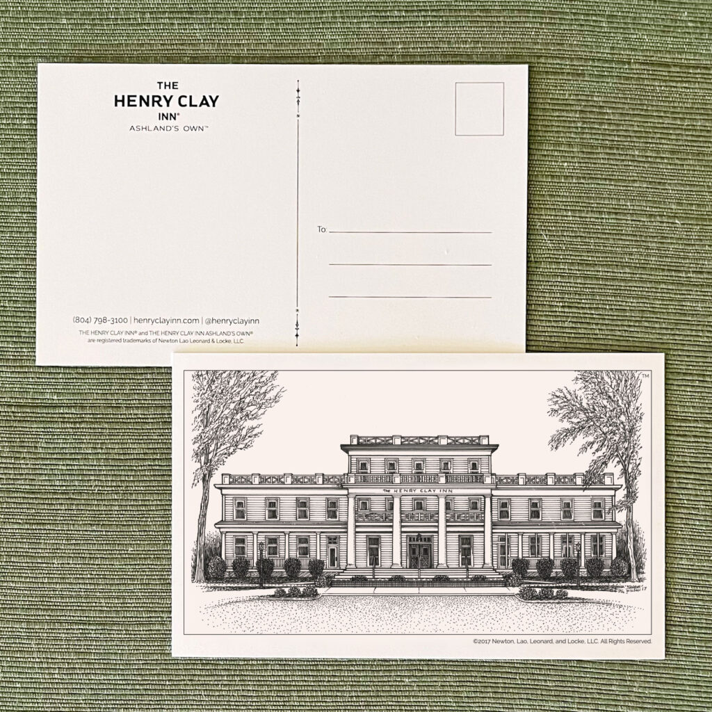 Post card with the henry clay inn illustration