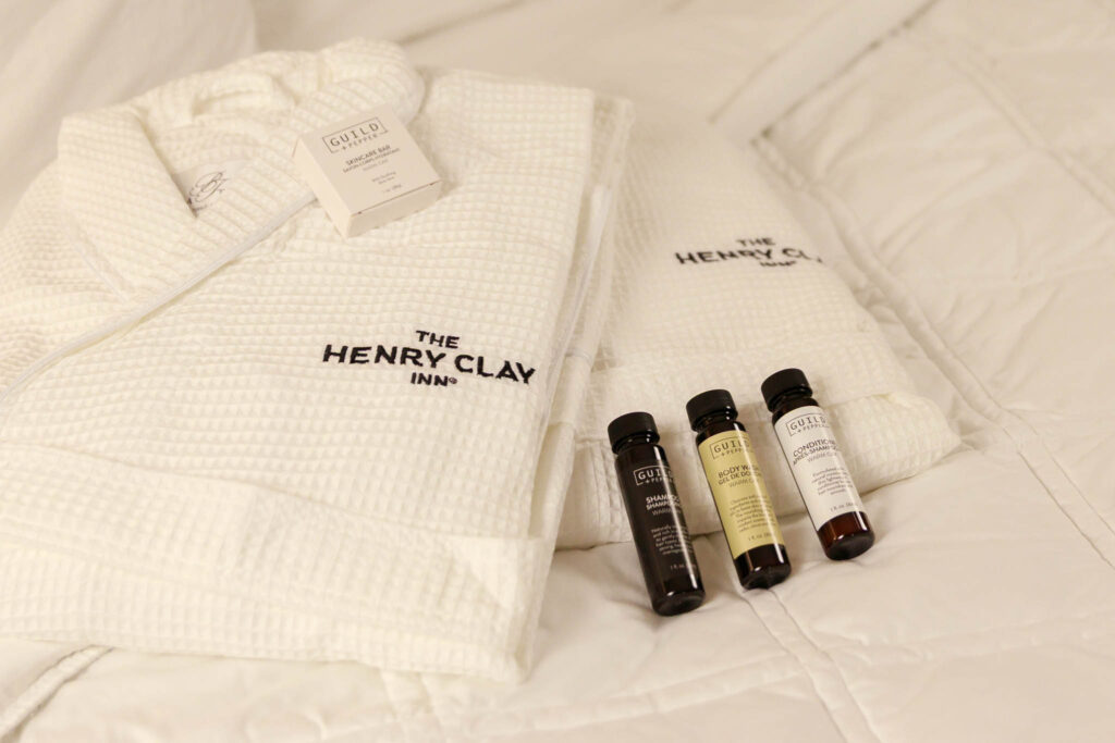 Two embroidered robes with complementary bath soap shampoo and conditioner - Relax and Unwind